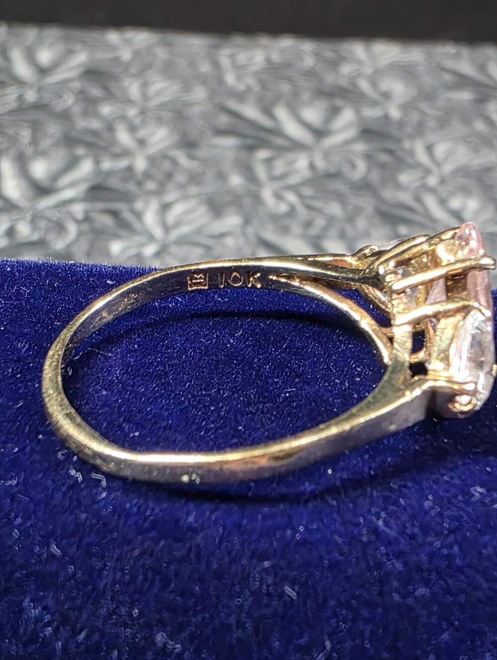 Marquise Cut 10k Pink Stone Fantasy Ring - Picture 4 of 8